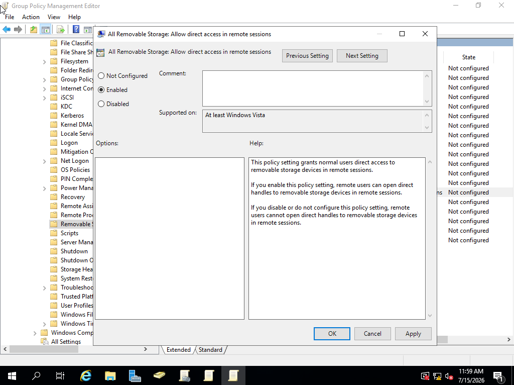 Disable removable USB storage policy